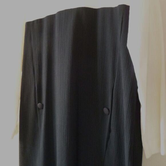 80s Around Town Dress Womens 14 Classic Modest Quiet Luxury Black Cream Midi - Picture 3 of 12